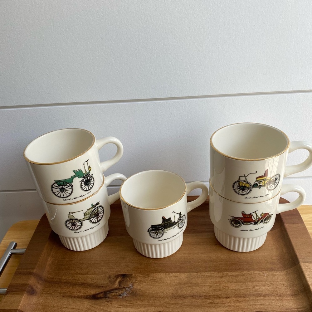 Ceramic Antique Car Mugs Vintage Stackable Set Of 5 Collectible Collector Item - Picture 3 of 15